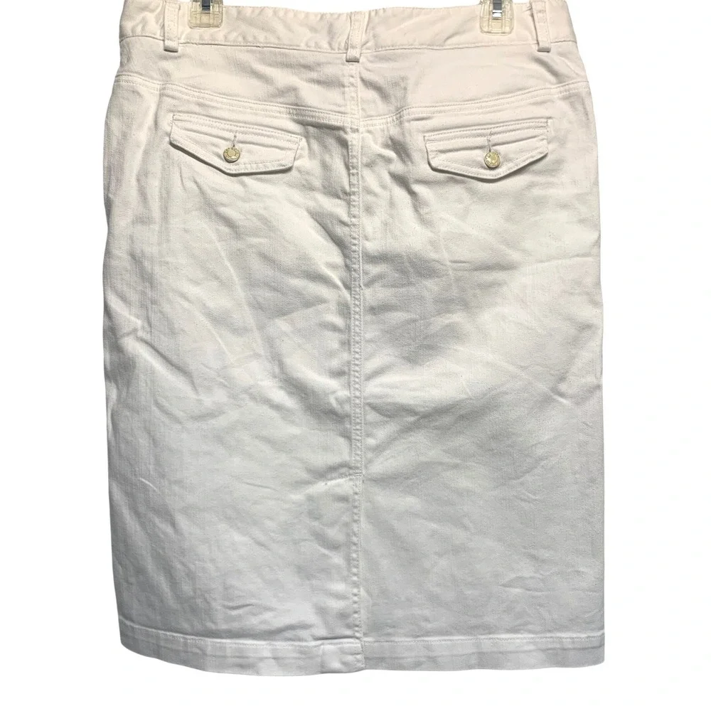 Talbots Denim Pencil Skirt 10 White Cotton Midi Preppy Coastal Classic Crisp
